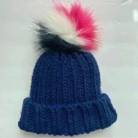 Boden Blue,Pink,White and Red Pom‎ Pom Knit Ribbed Beanie Size XS Stretch - Picture 3 of 8